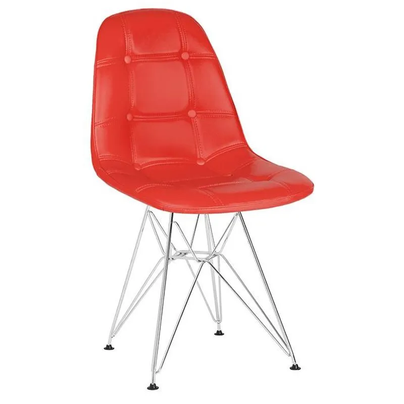 Cadeira estofada Charles Eames Eiffel Botonê com pés de metal cromado Vermelho