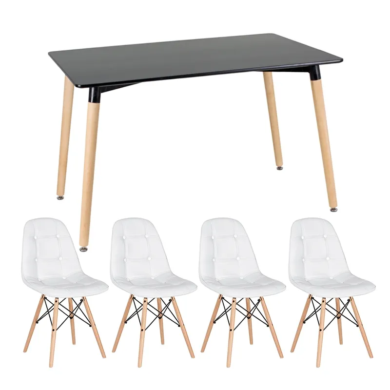 KIT - Mesa Eames 120 x 80 cm preto + 4 cadeiras Eames Botonê - Branco