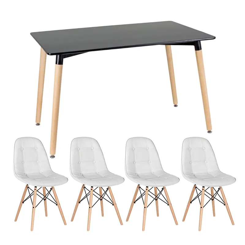 KIT - Mesa Eames 120 x 80 cm preto + 4 cadeiras Eames Botonê - Cinza claro
