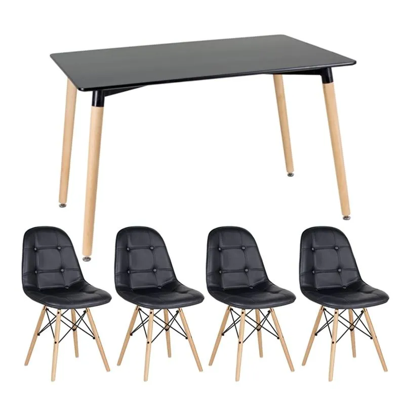 KIT - Mesa Eames 120 x 80 cm preto + 4 cadeiras Eames Botonê - Preto