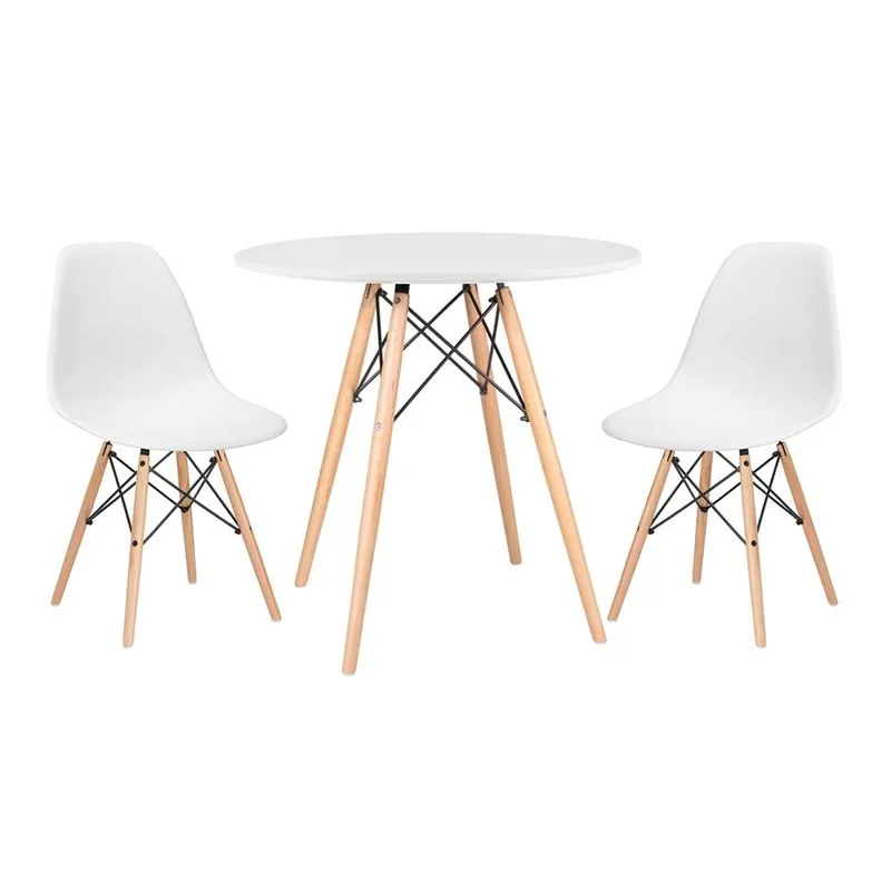 KIT - Mesa Eames 80 cm branco + 2 cadeiras Eames DSW - Branco