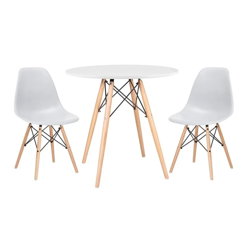 KIT - Mesa Eames 80 cm branco + 2 cadeiras Eames DSW - Cinza claro