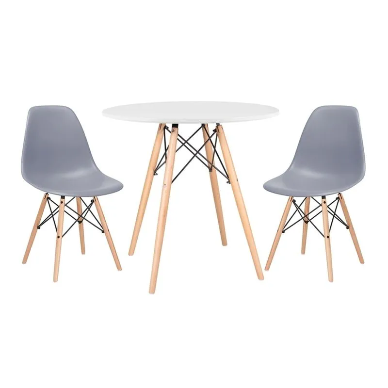 KIT - Mesa Eames 80 cm branco + 2 cadeiras Eames DSW - Cinza escuro