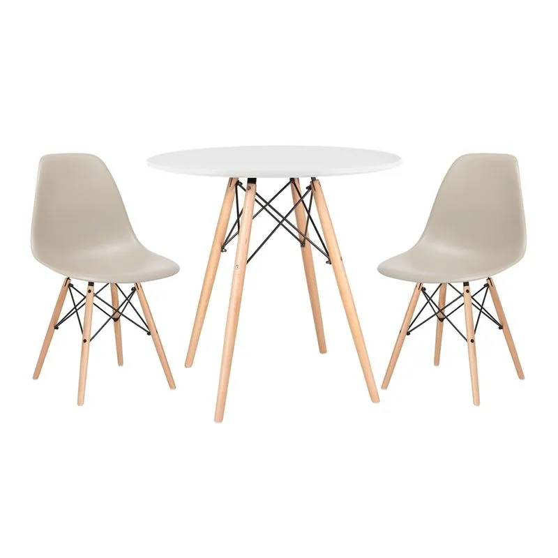KIT - Mesa Eames 80 cm branco + 2 cadeiras Eames DSW - Nude