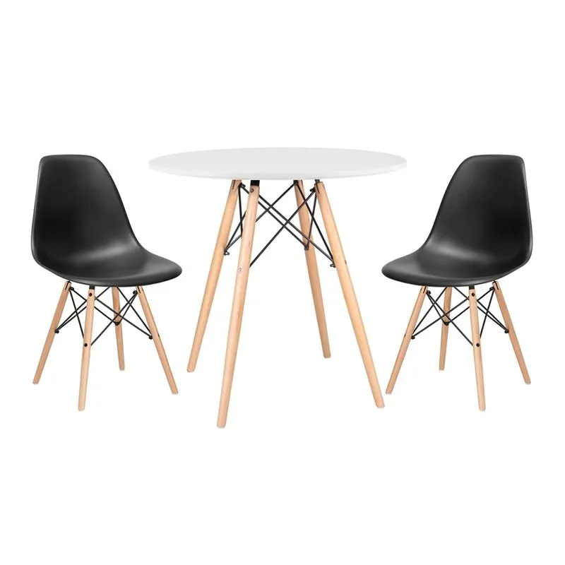 KIT - Mesa Eames 80 cm branco + 2 cadeiras Eames DSW - Preto