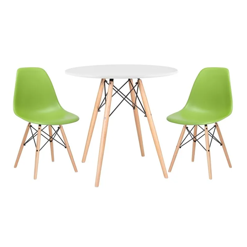 KIT - Mesa Eames 80 cm branco + 2 cadeiras Eames DSW - Verde claro