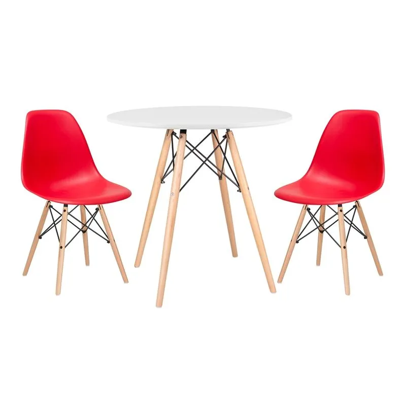 KIT - Mesa Eames 80 cm branco + 2 cadeiras Eames DSW - Vermelho