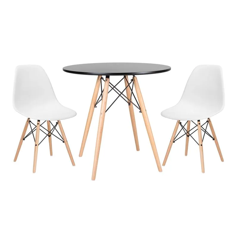KIT - Mesa Eames 80 cm preto + 2 cadeiras Eames DSW - Branco