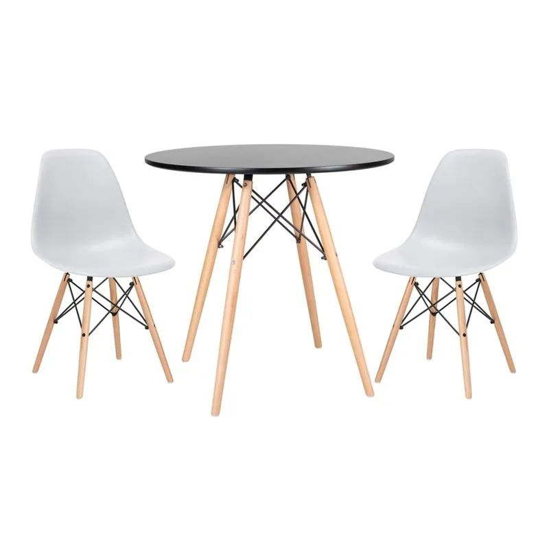 KIT - Mesa Eames 80 cm preto + 2 cadeiras Eames DSW - Cinza claro