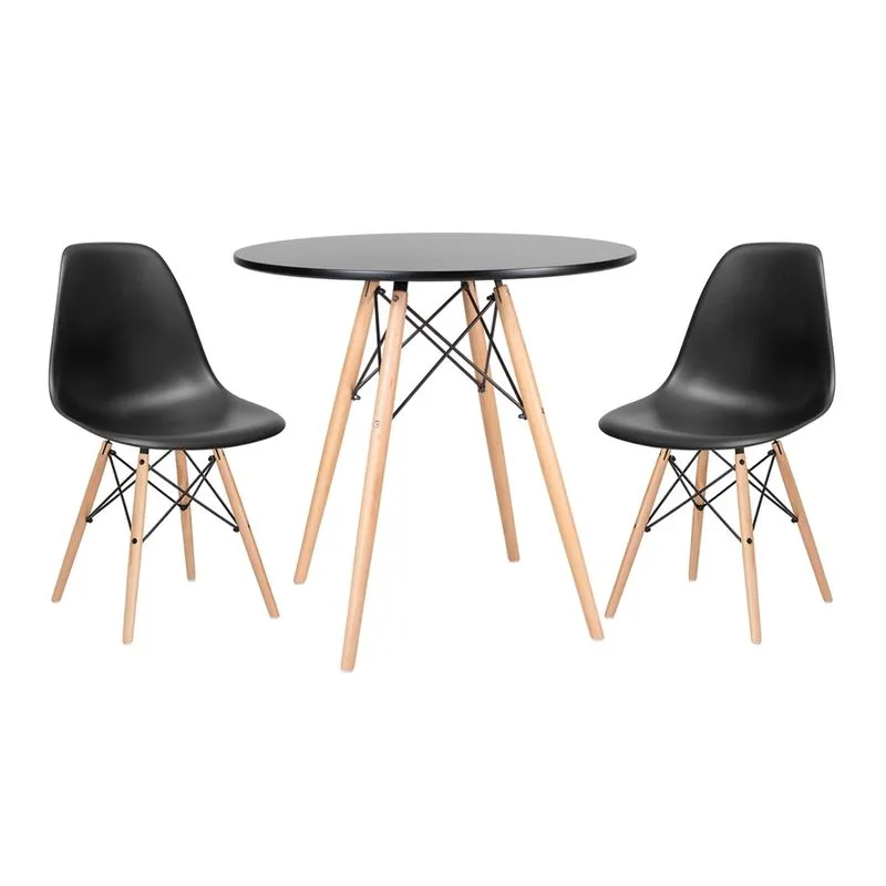 KIT - Mesa Eames 80 cm preto + 2 cadeiras Eames DSW - Preto