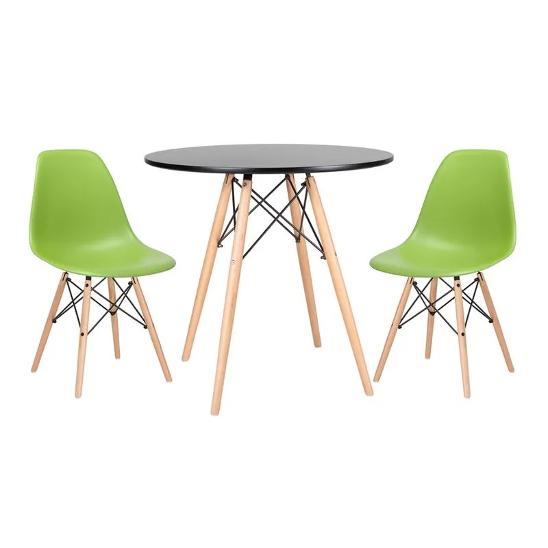 KIT - Mesa Eames 80 cm preto + 2 cadeiras Eames DSW - Verde claro