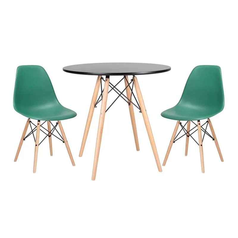 KIT - Mesa Eames 80 cm preto + 2 cadeiras Eames DSW - Verde escuro