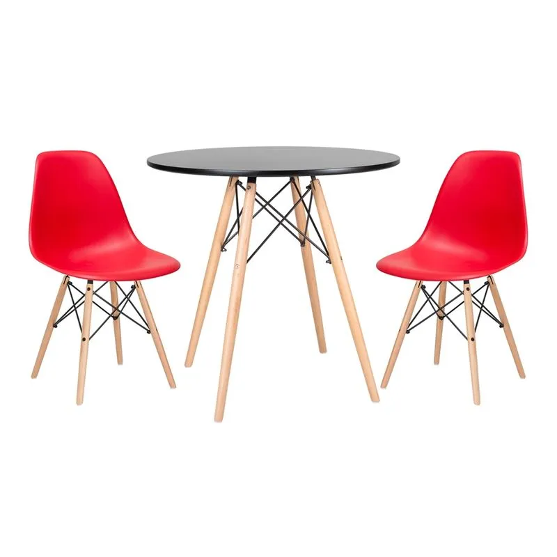 KIT - Mesa Eames 80 cm preto + 2 cadeiras Eames DSW - Vermelho