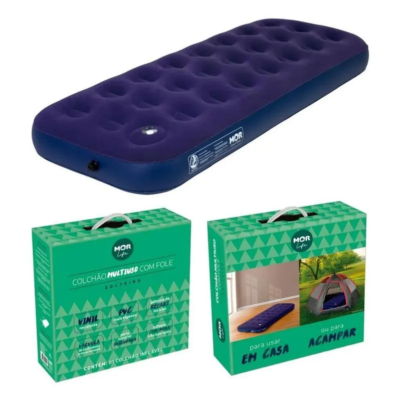 Colchao Inflavel Solteiro Mor + Inflador Embutido + Reparo C