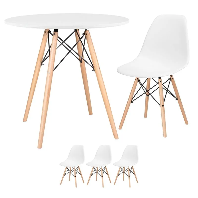 KIT - Mesa Eames 80 cm branco + 3 cadeiras Eames DSW - Branco
