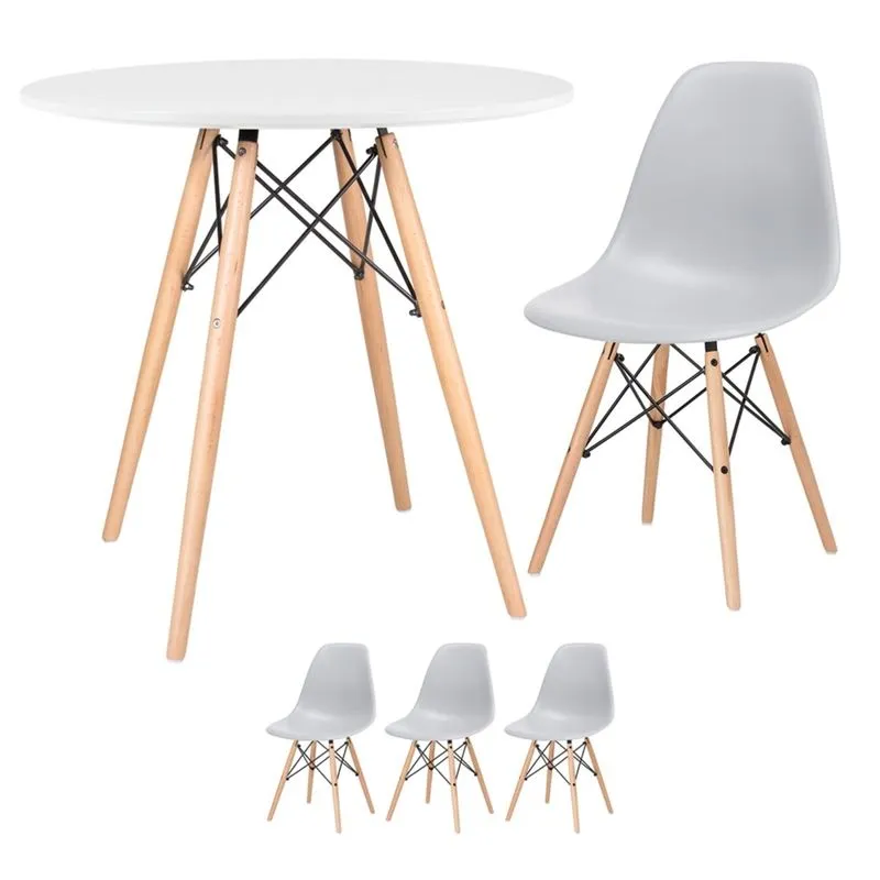 KIT - Mesa Eames 80 cm branco + 3 cadeiras Eames DSW - Cinza claro