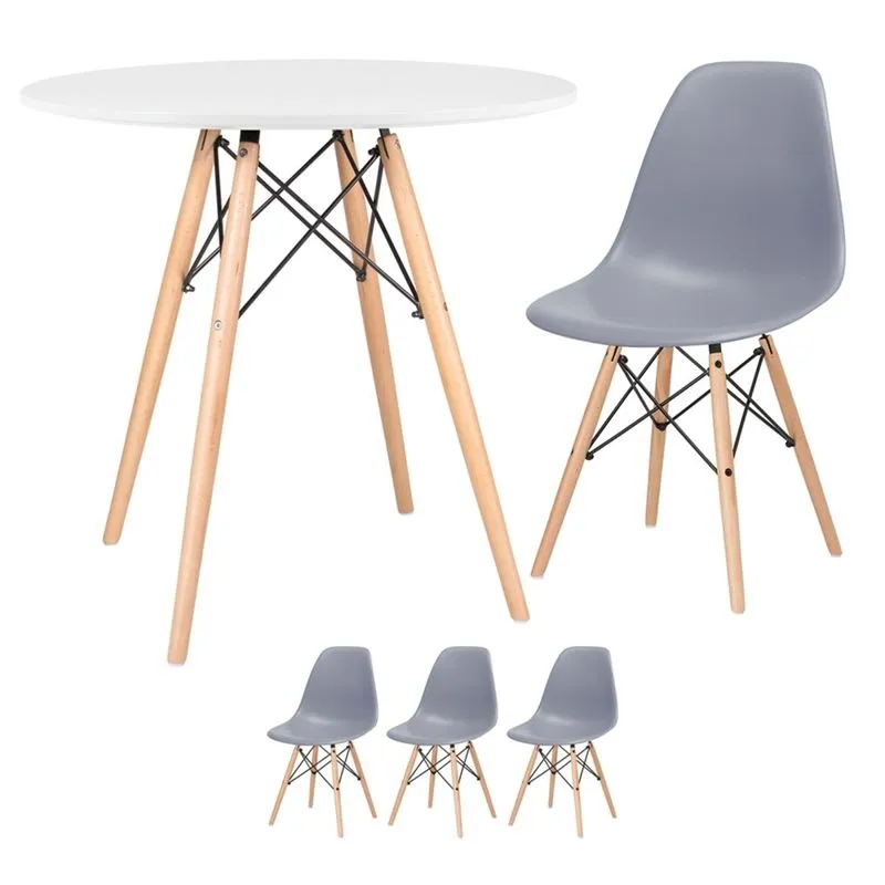 KIT - Mesa Eames 80 cm branco + 3 cadeiras Eames DSW - Cinza escuro