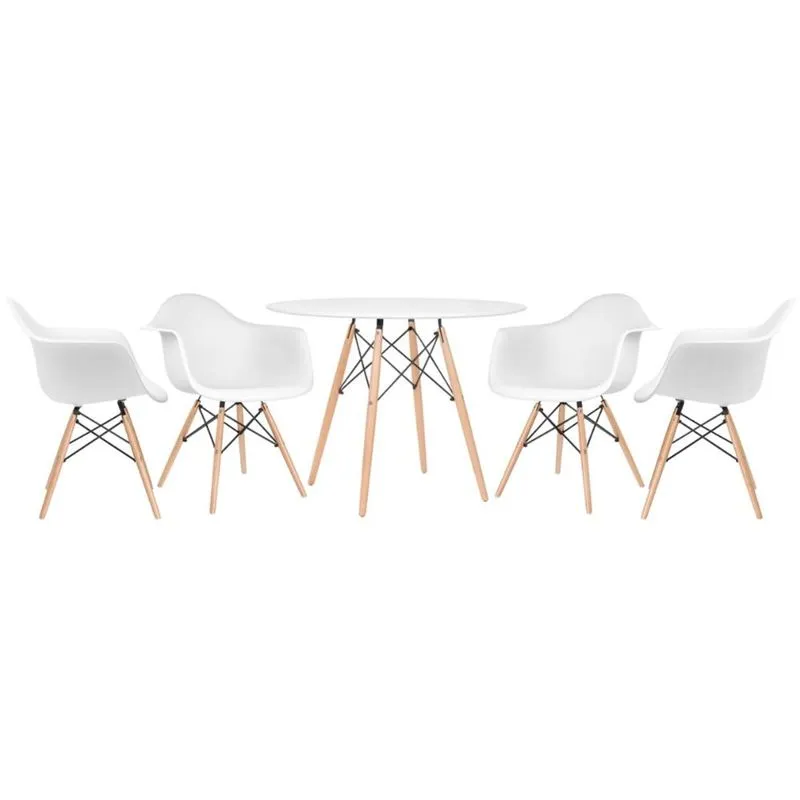 KIT - Mesa Eames 100 cm branco + 4 cadeiras Eiffel DAW branco