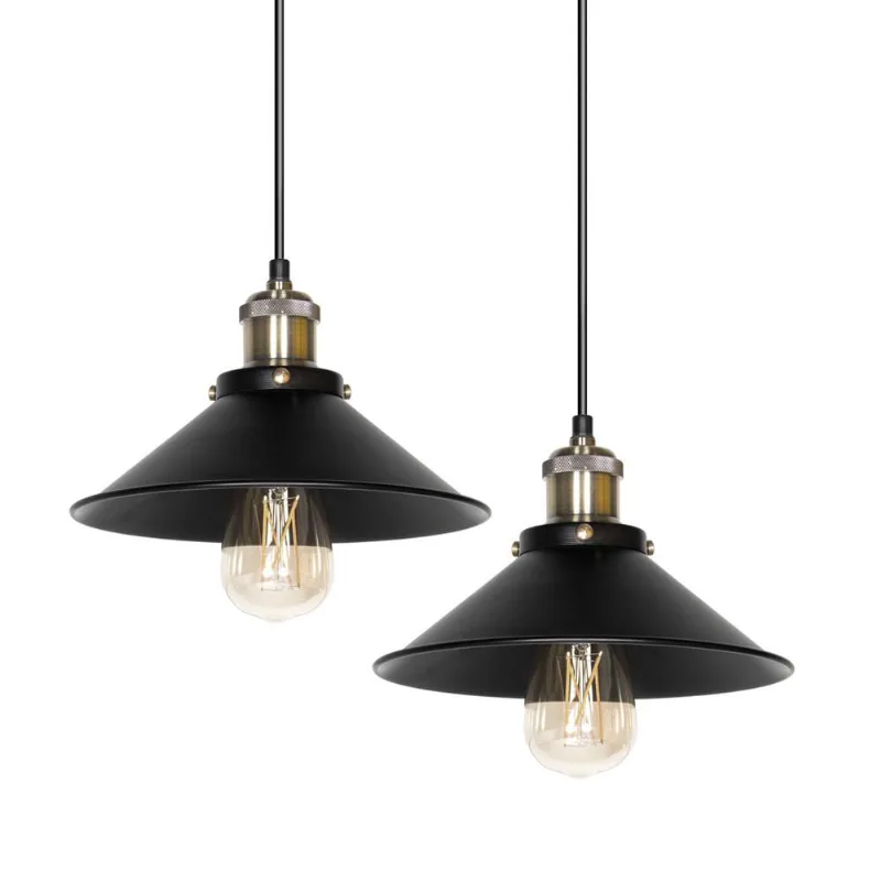 Kit - 2 x luminárias Loft Hat Chapéu Retro Preto