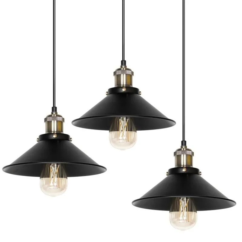 Kit 3 Luminárias Loft Hat Chapéu Retro Preto