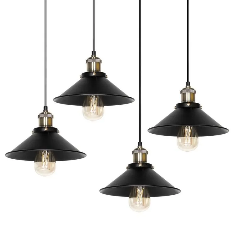 Kit 4 Luminárias Loft Hat Chapéu Retro Preto