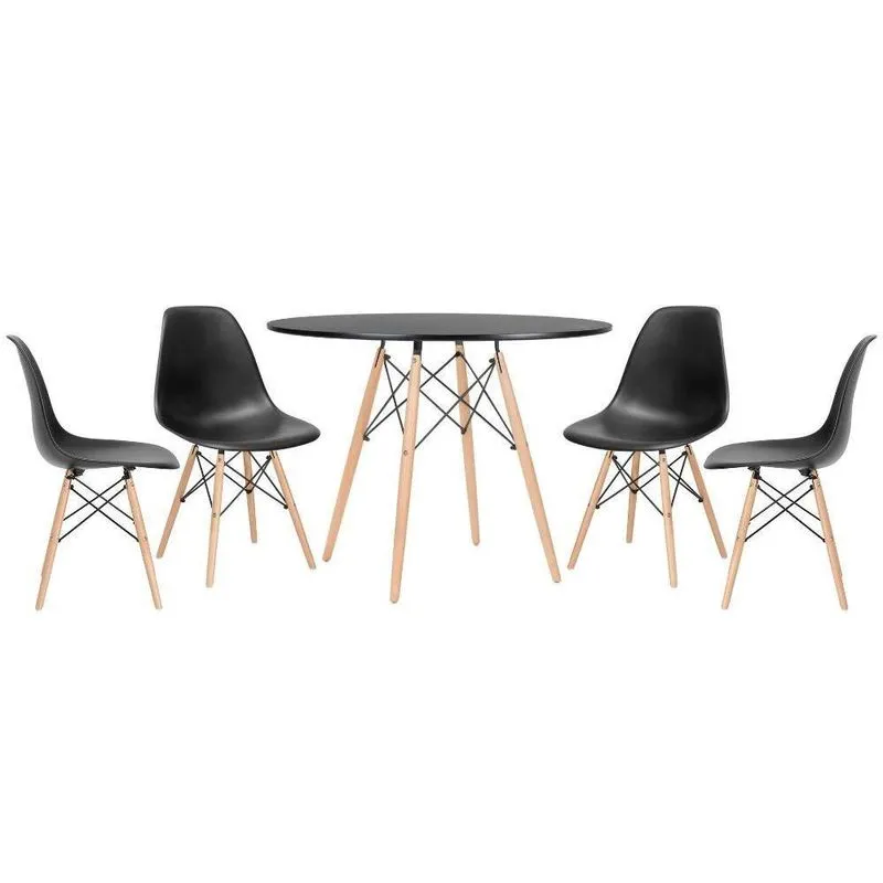 Kit - Mesa Eames 100 Cm Preto + 4 Cadeiras Eames Dsw Preto Mesa Preto Com Cadeiras Preto