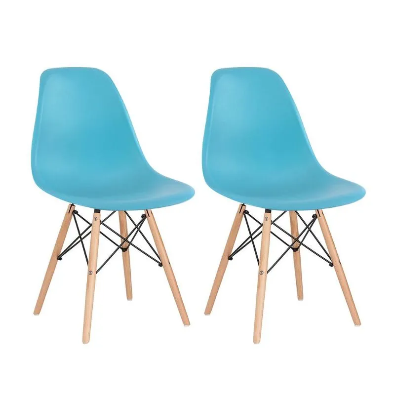 Kit - 2 x cadeiras Charles Eames Eiffel dsw - Base de madeira clara - Azul Tiffany