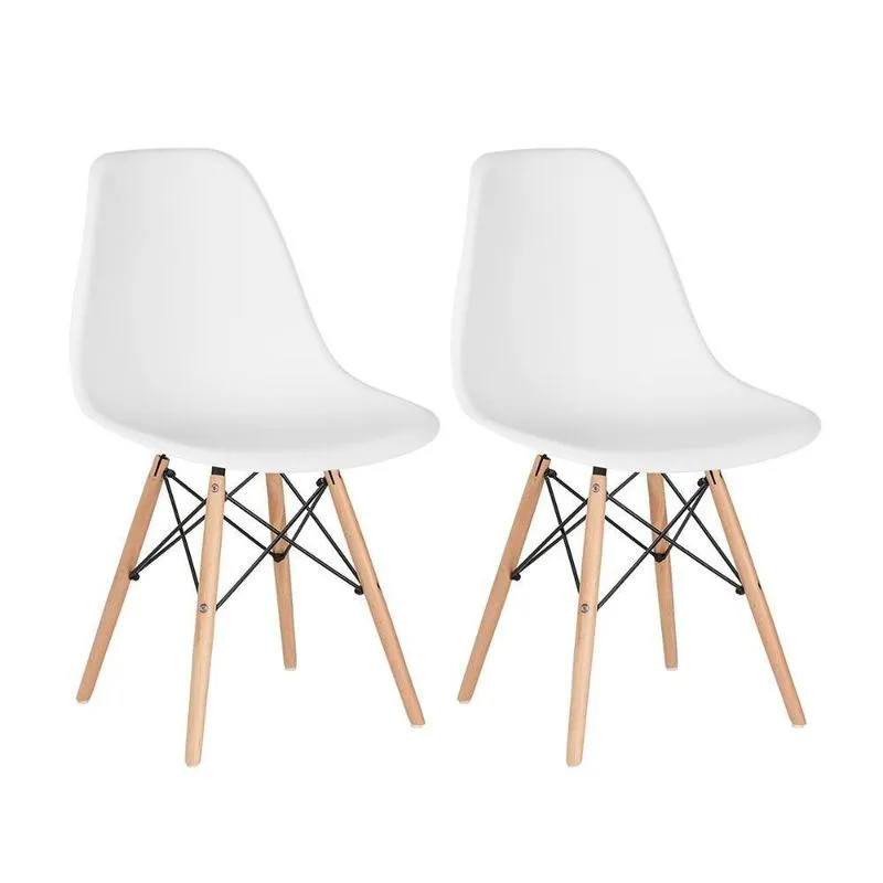 Kit 2 Cadeiras Charles Eames Eiffel Dsw Com Pés De Madeira Clara Branco