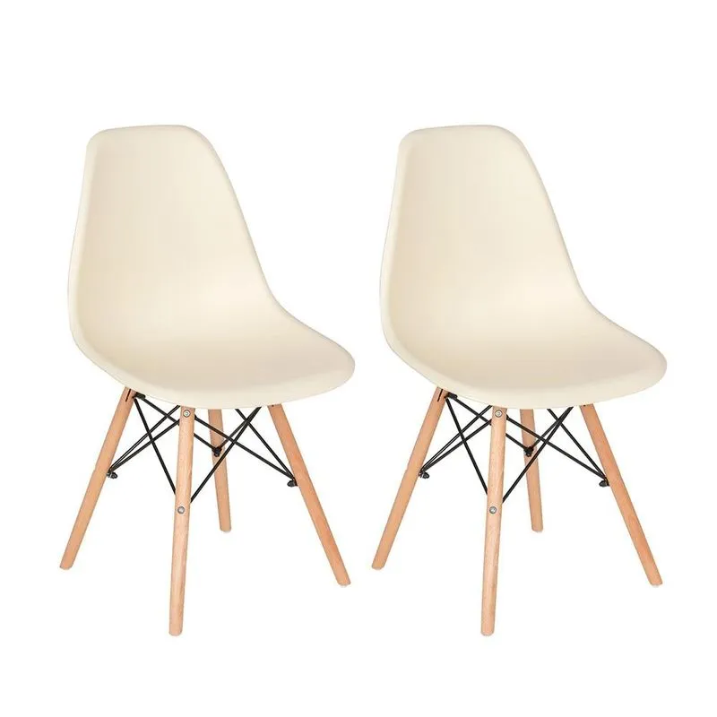 Kit 2 Cadeiras Charles Eames Eiffel Dsw Com Pés De Madeira Clara Creme
