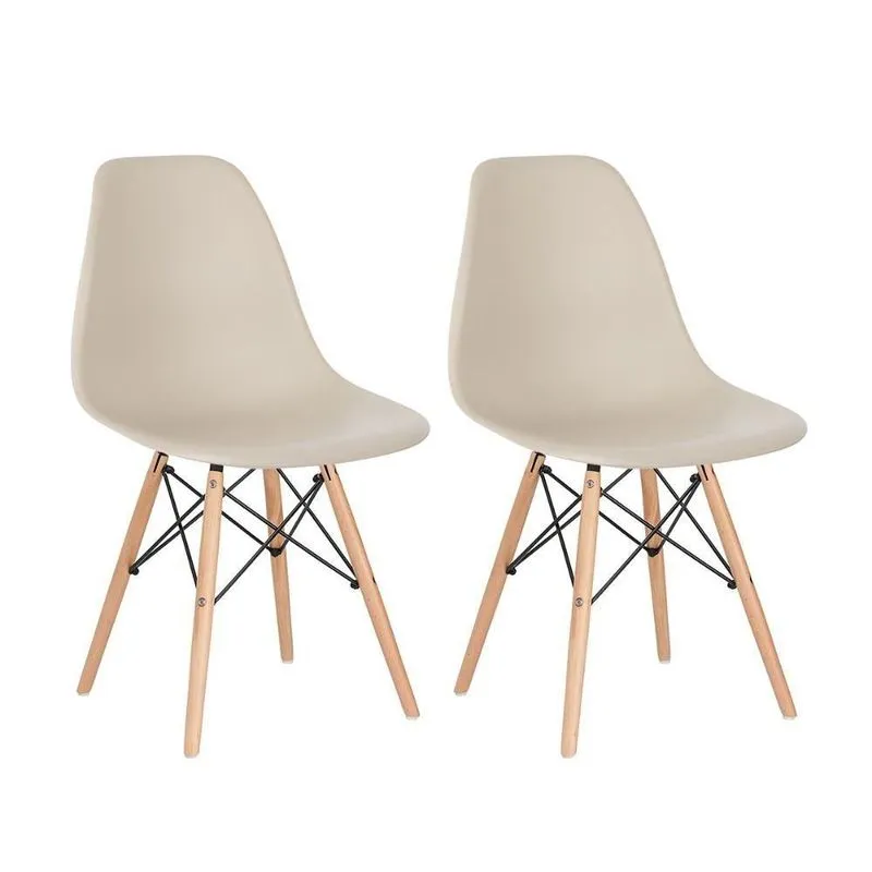 Kit 2 Cadeiras Charles Eames Eiffel Dsw Com Pés De Madeira Clara Nude