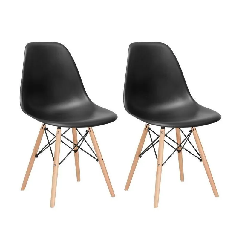 Kit 2 Cadeiras Charles Eames Eiffel Dsw Com Pés De Madeira Clara Preto