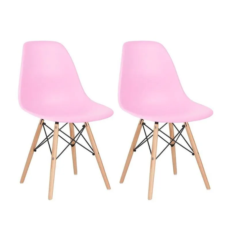Kit 2 Cadeiras Charles Eames Eiffel Dsw Com Pés De Madeira Clara Rosa Claro