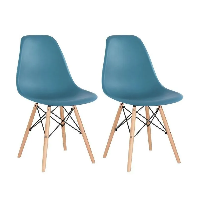 Kit 2 Cadeiras Charles Eames Eiffel Dsw Com Pés De Madeira Clara Turquesa