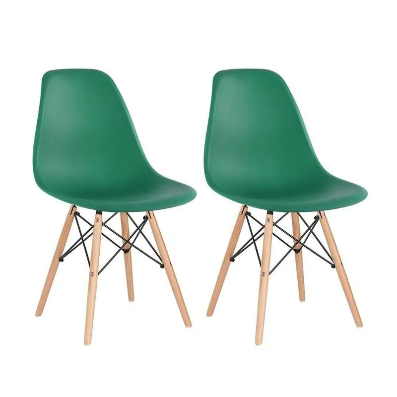 Kit 2 Cadeiras Charles Eames Eiffel Dsw Com Pés De Madeira Clara Verde Escuro