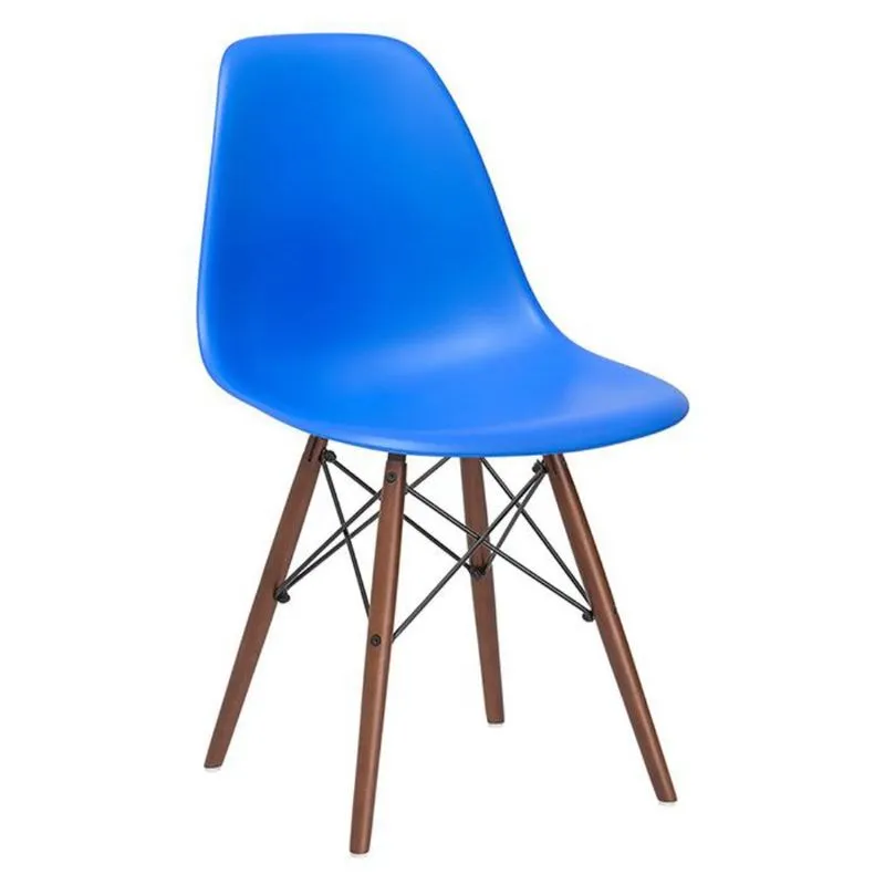 Cadeira Charles Eames Eiffel DSW com pés de madeira escura Azul-royal