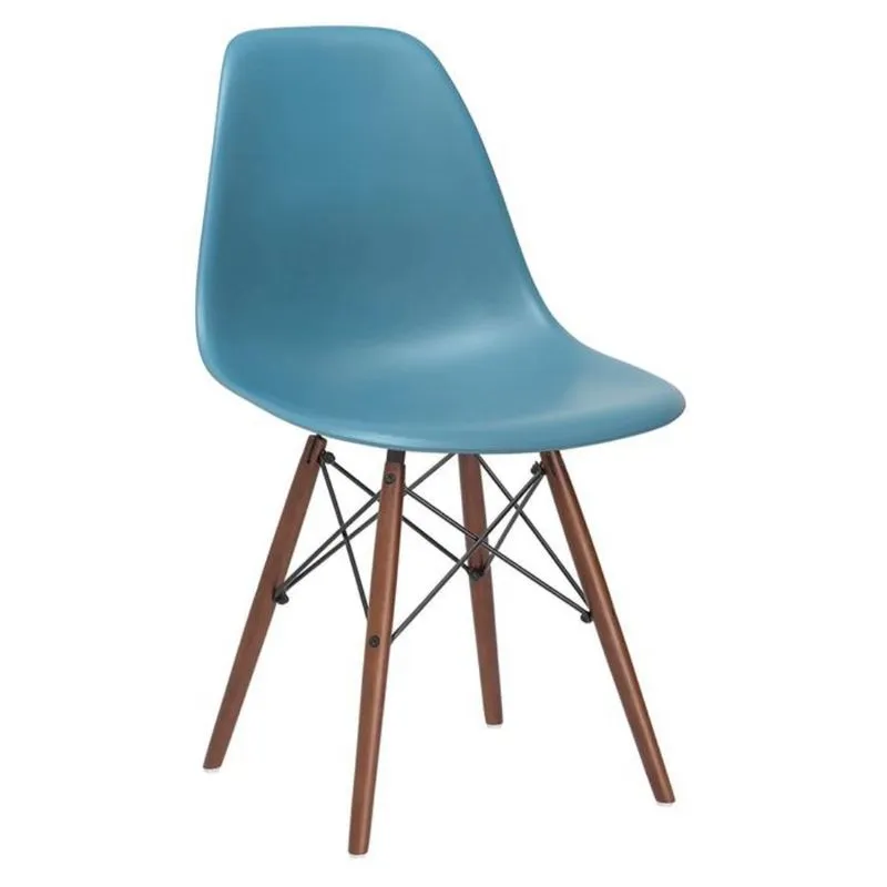 Cadeira Charles Eames Eiffel DSW com pés de madeira escura Turquesa