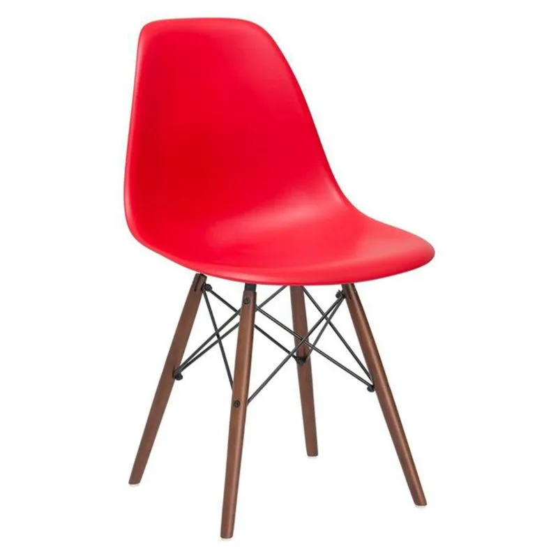 Cadeira Charles Eames Eiffel DSW com pés de madeira escura Vermelho