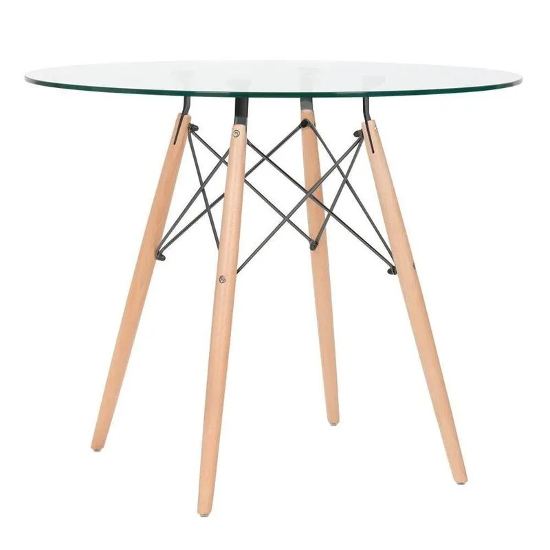 Mesa De Jantar Redonda Eames Eiffel Com Tampo De Vidro 90 Cm Incolor
