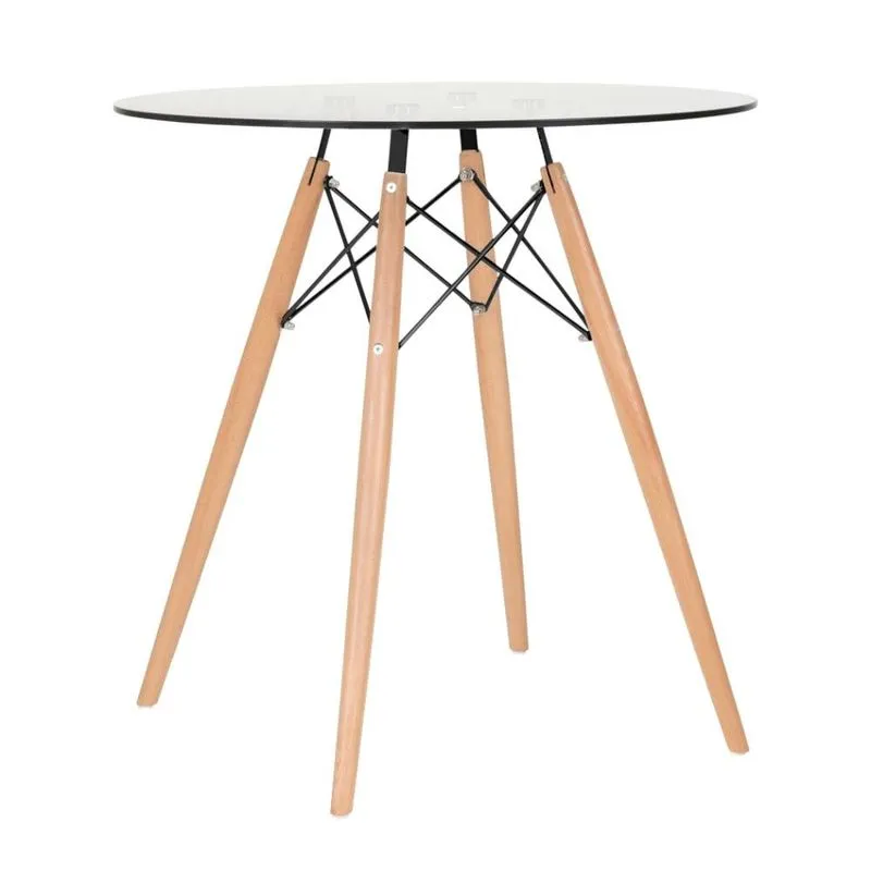 Mesa de jantar redonda Eames Eiffel - Wood - Tampo de vidro - 70 cm