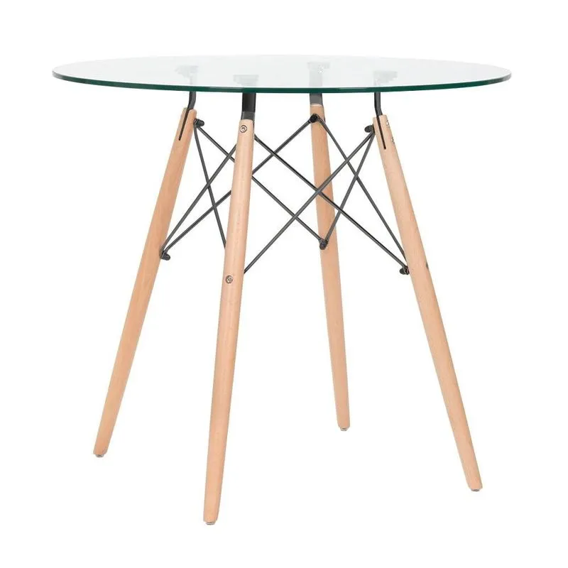 Mesa de jantar redonda Eames Eiffel - Wood - Tampo de vidro - 80 cm