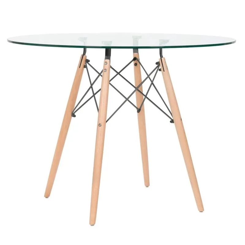 Mesa de jantar redonda Eames Eiffel - Wood - Tampo de vidro - 100 cm