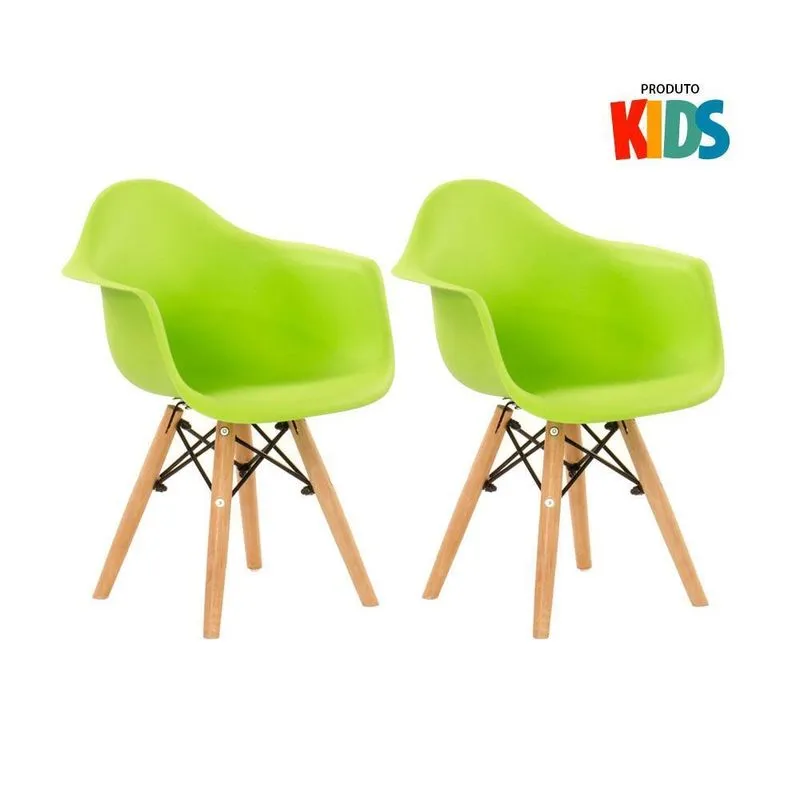 Kit 2 Cadeiras Eames Junior Com Apoio De Braços Verde Limão