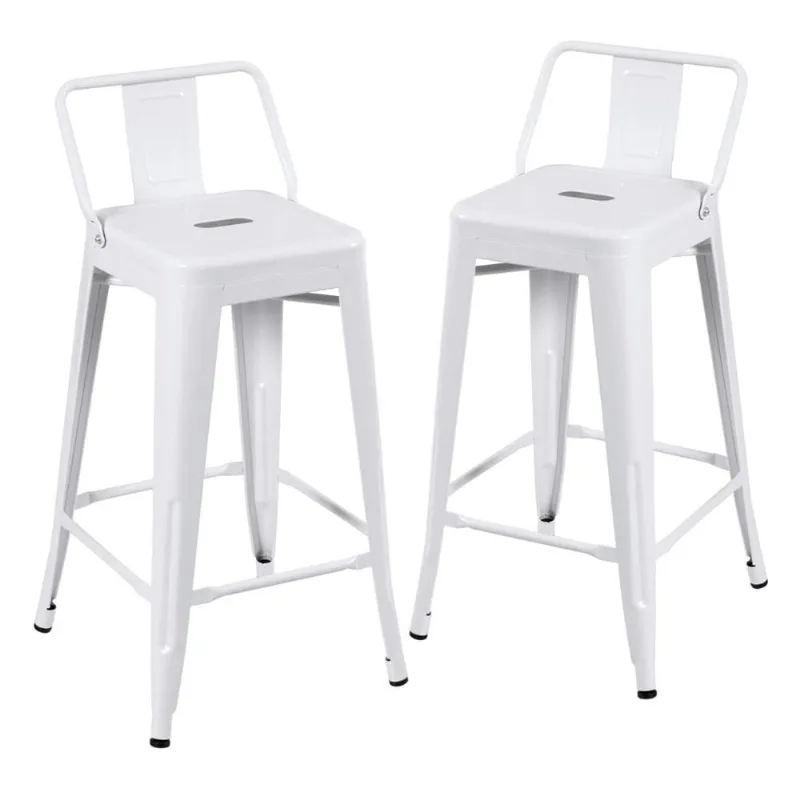 Kit 2 Banquetas Médias Iron Tolix Com Encosto 66cm Branco
