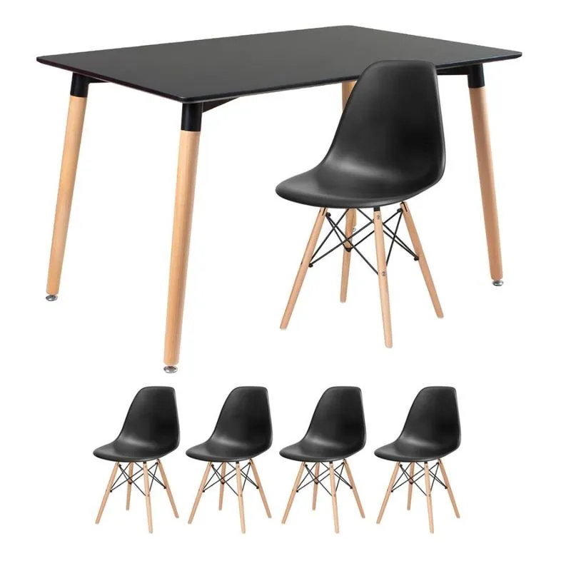 Kit - Mesa de jantar retangular Eames 80 x 120 cm preto + 4 cadeiras Eiffel dsw Preto