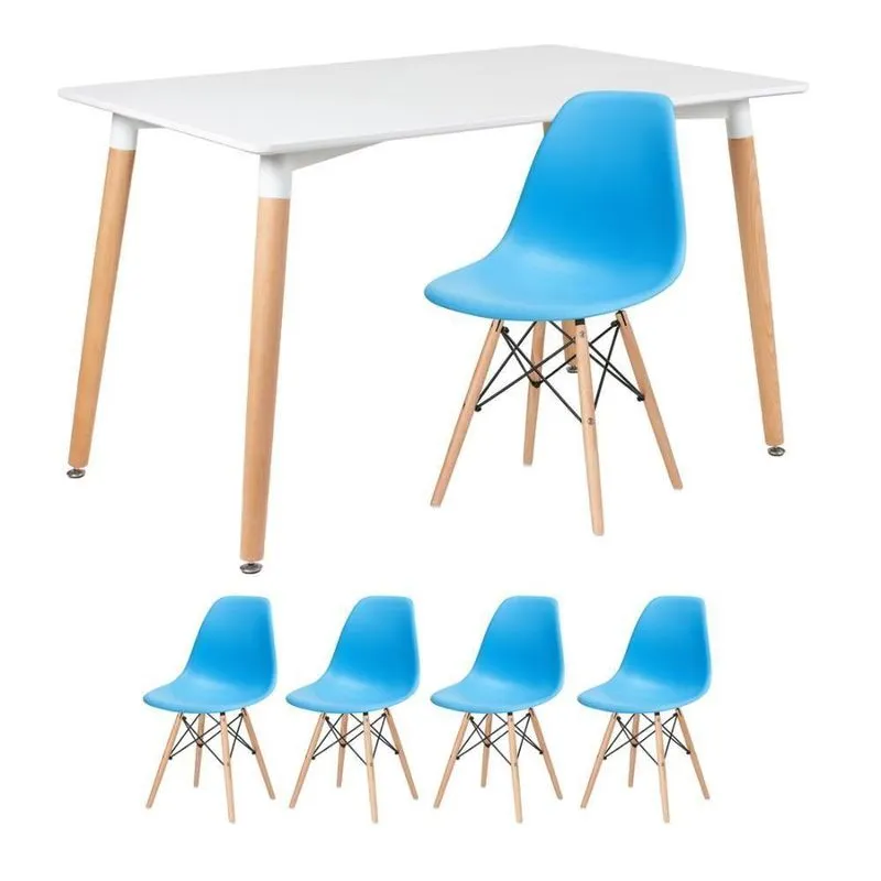 Mesa Retangular 80 X 120 Cm Branco + 4 Cadeiras Azul Céu