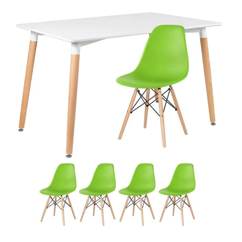 Kit - Mesa de jantar retangular Eames 80 x 120 cm branco + 4 cadeiras Eiffel dsw Verde claro