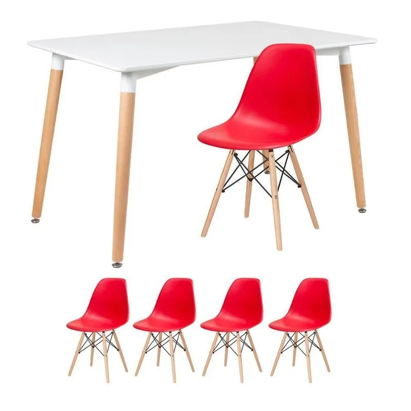 Mesa De Jantar Retangular + 4 Cadeiras Vermelho