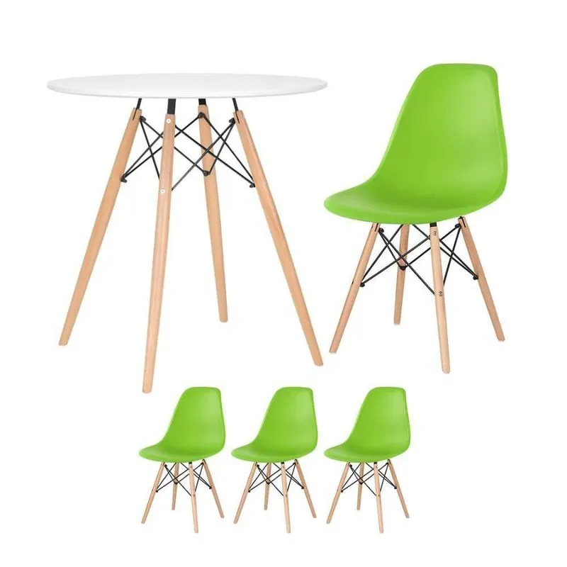 Mesa Eames 70 Cm Branco + 3 Cadeiras Eiffel Dsw Verde Claro