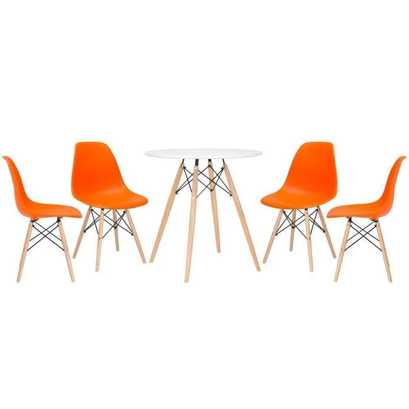 Mesa Redonda Eames 70 Cm Branco + 4 Cadeiras Eiffel Dsw Laranja
