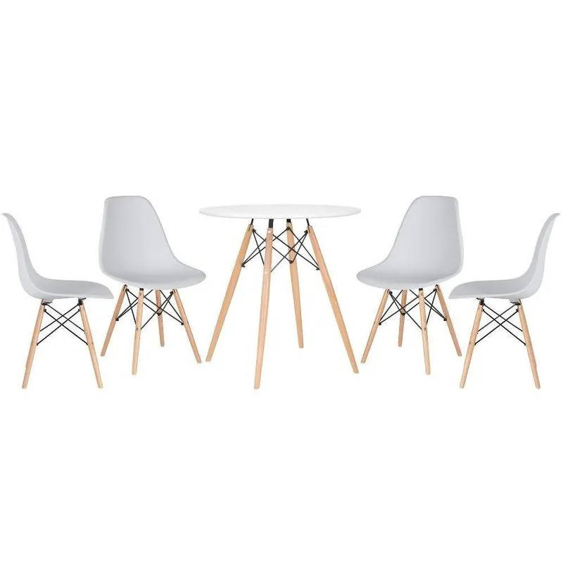 Kit - Mesa Eames 70 Cm Branco + 4 Cadeiras Eames Dsw Cinza Claro Mesa Branco Com Cadeiras Cinza Claro